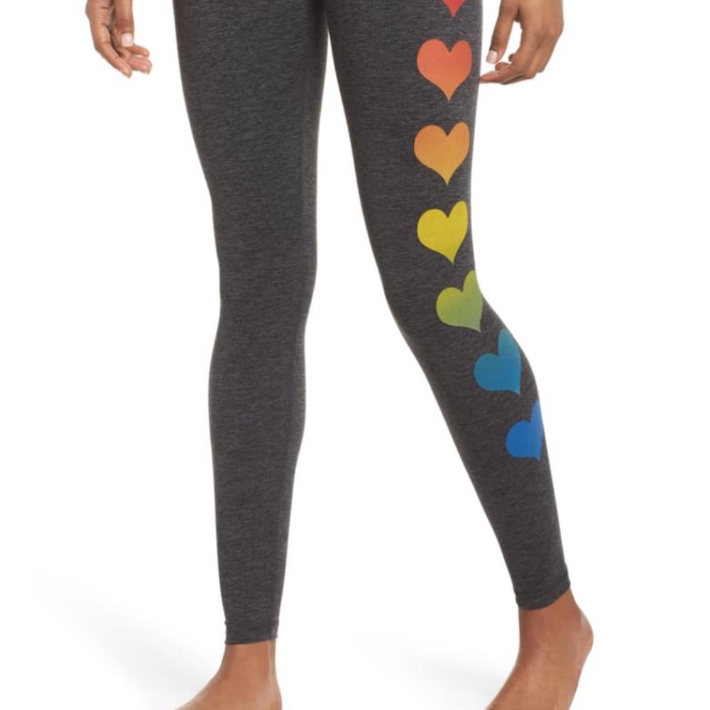 AVIATOR NATION Charcoal Rainbow heart ❤️ leggings